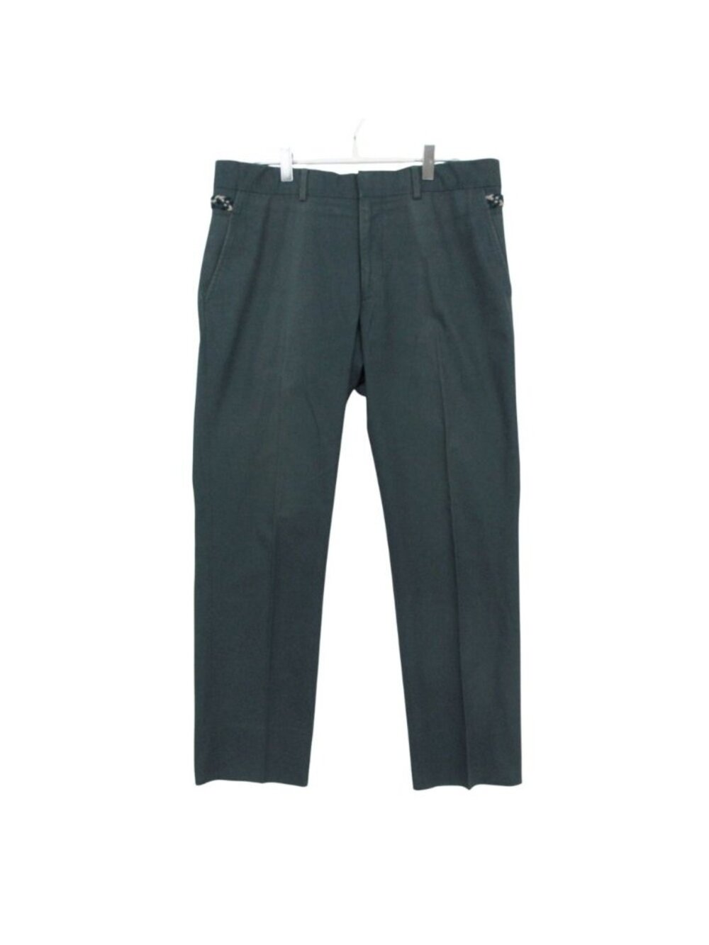 Hermes Pants Cotton Trousers Mesh Rubber with Belt Center Crease Emerald Green